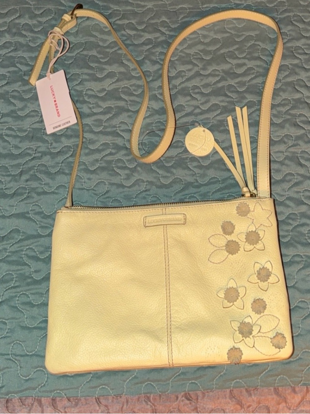 Lucky Brand Pale Yellow Floral Leather Crossbody